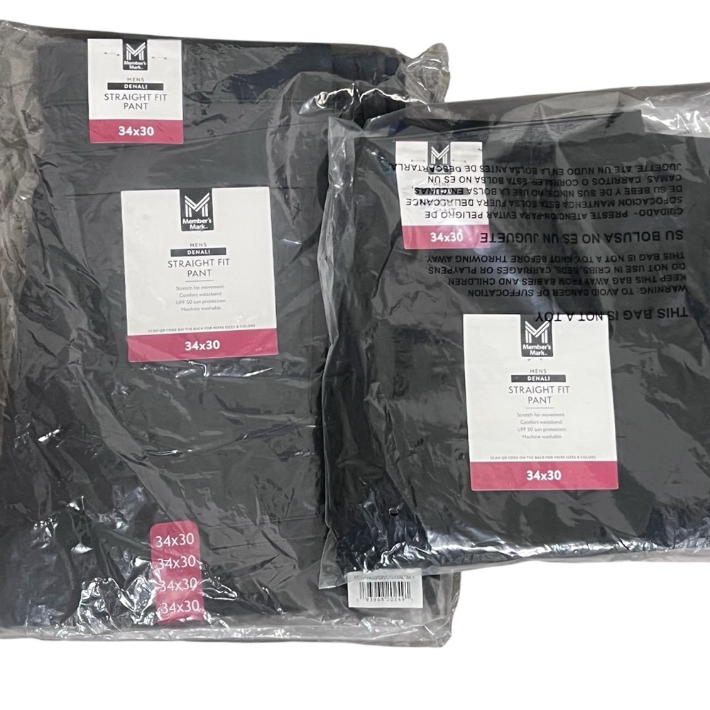 Bundle of‎ 2 Men's Members Mark Straight Fit Pants Black Charcoal 34 x 30
